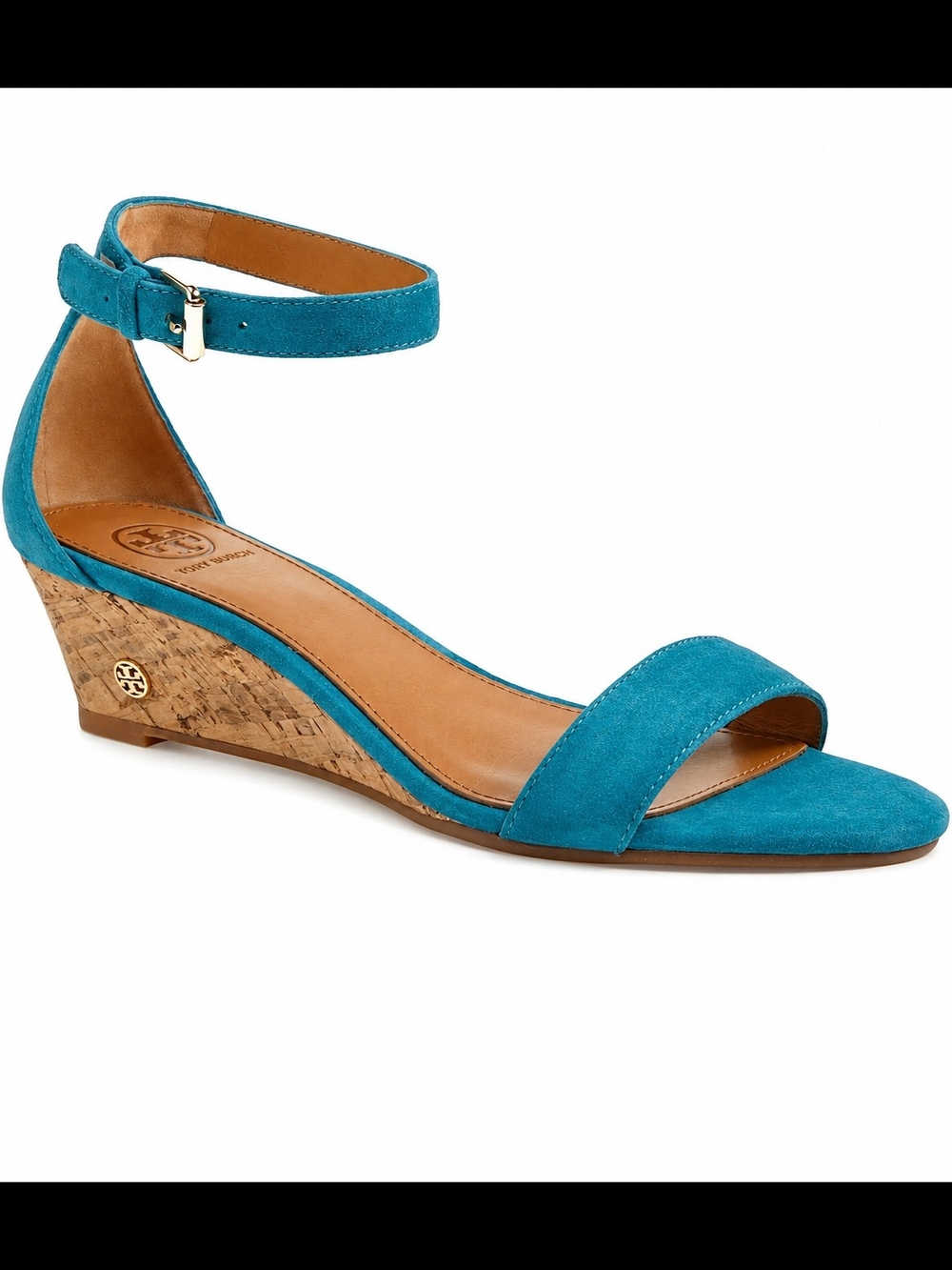 Tory Burch Savannah Teal Suede Cork Wedge NWOT - Size 6.5